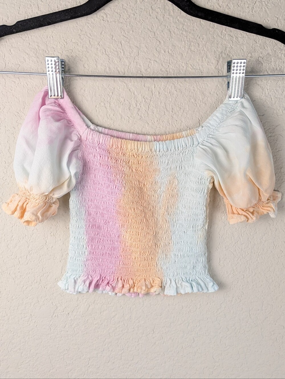 Joyous And Free Smocked Girls Top Cotton Spandex Pastel Tie Dye READ